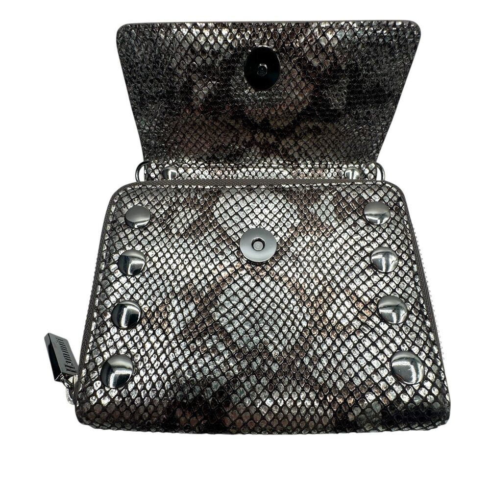 Hammitt Lucas Metallic Snakeskin Wallet Crossbody Clutch Silver - Picture 3 of 16